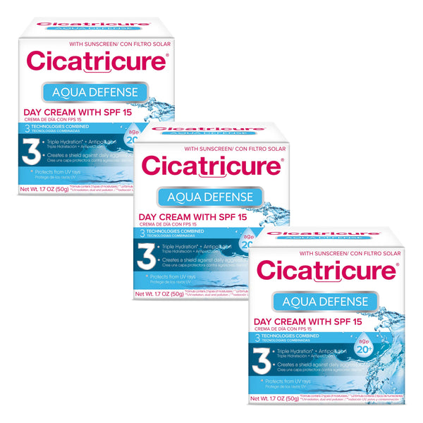 CICATRICURE AQUA DEFENSE DAY PACK of 3 Day Cream + SPF (Pack of 3)