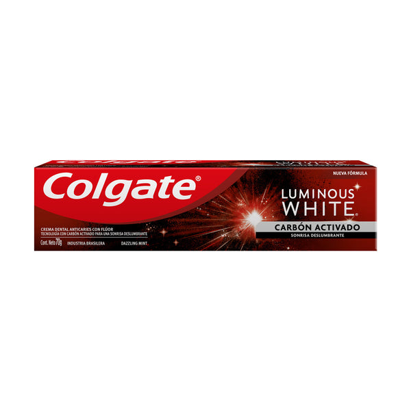 Colgate Luminous White Toothpaste with Activated Charcoal - 70Gr / 2.36Oz - Strengthens Enamel, Remineralizes Teeth, Reduces Plaque, Natural Whitening Agents