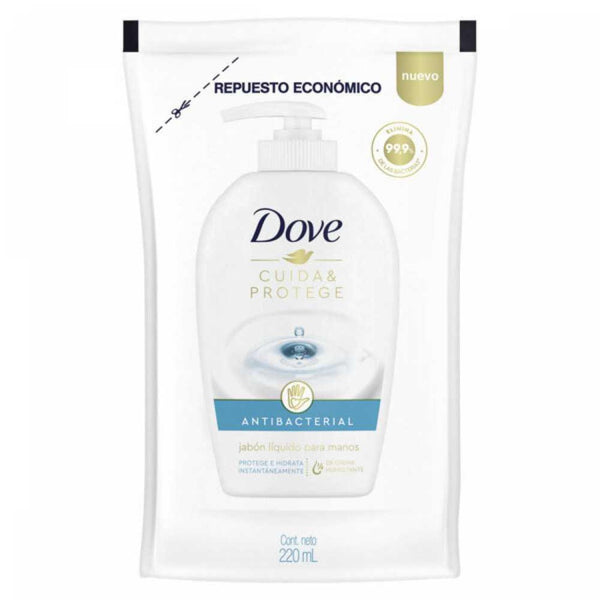 Dove Antibacterial Liquid Soap Doypack - (220ml / 6.76fl Oz) Gentle, Hypoallergenic & pH-Balanced