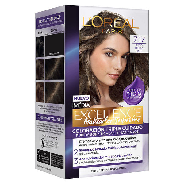 Excellence Tincture Kit 7.17 Ash Blonde Matte for Natural, Glossy Finish - Up to 4 Weeks of Treatment