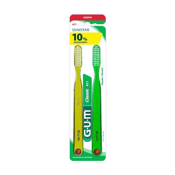 Gum Classic 411 Soft Toothbrush 4 Row (2 Units Ea.) | Soft Bristles, Ergonomic Design & Anti-Bacterial Bristles