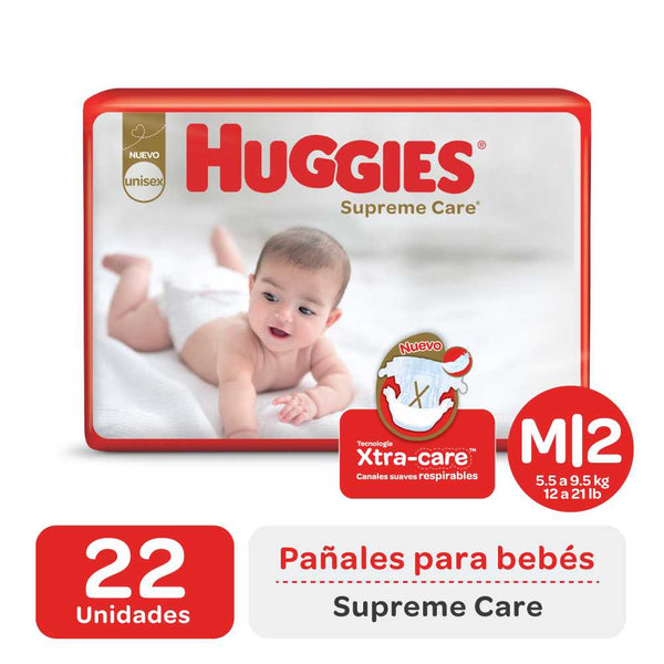 Huggies Supreme Care Diapers M (22 Units) - Natural Fibres, Xtra-Care Technology & More