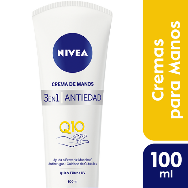 Nivea Hands 3 In 1 Anti Aging Q10 Moisturizer - 100ml / 3.38Fl Oz - UVA/UVB Protection, Vitamin E, Fragrance Free