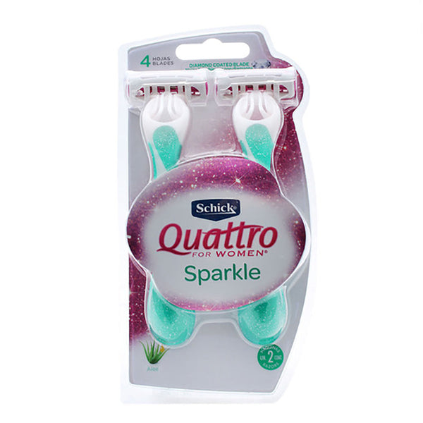 Schick Quattro Sparkle Women's Shaver (2 Units): Close and Smooth Shave with Titanium-Coated Blades and Aloe & Vitamin E Lubricant Band
