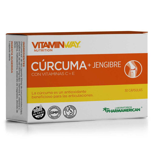 Vitamin Way Turmeric + Ginger Supplement - Gluten-Free, Vegan & Vegetarian, 50 mg Curcuminoids, with Vitamins C & E - 30 Tablets Per Box